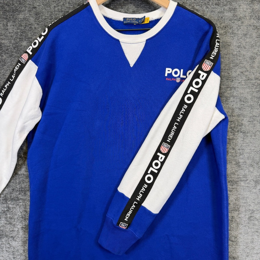 Polo Ralph Lauren Sweatshirt Dress Logo Tape Blue White M - Picture 5 of 9